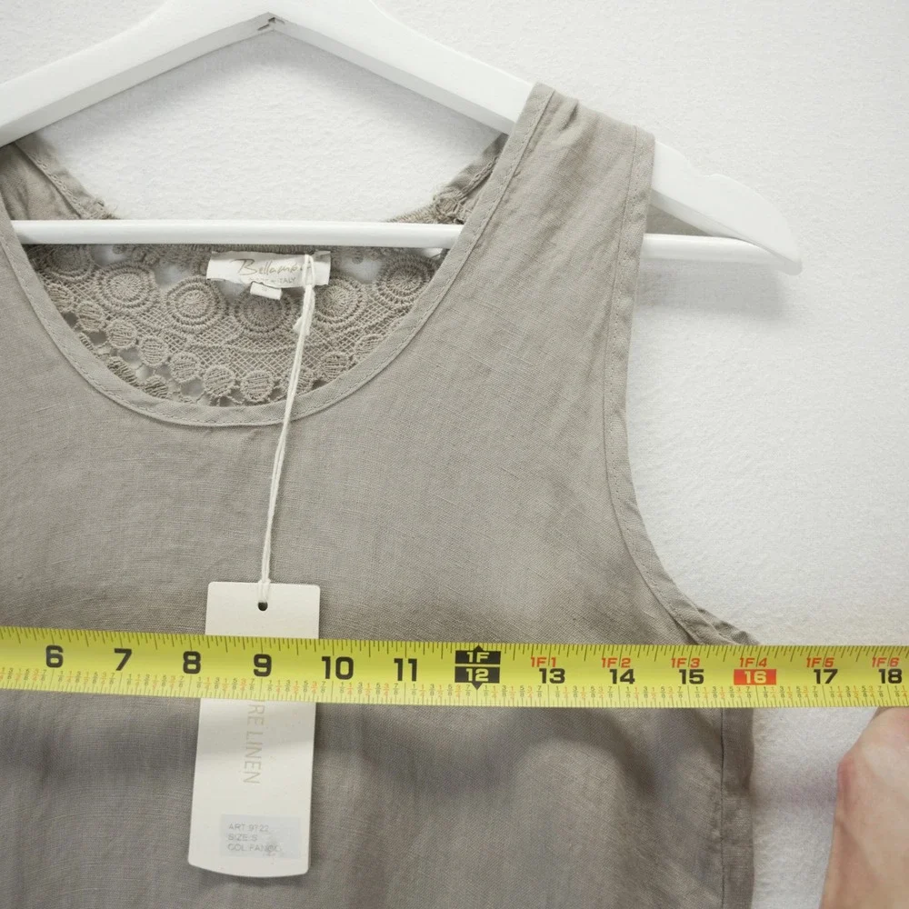 Bellambra Italy Linen Crochet Lace Shift Dress Tan Beige Sleeveless NWT Small - Picture 5 of 9